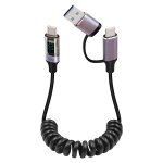 Cble spiral usb a vers usb c avec ecran led, cordon de charge usbc rtractable a charge rapide 66 w ...