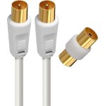 Cble tv antenne 9. 52mm, 2 mtres, connecteurs gold mle / mle, cordon coaxial blanc avec adaptateur ...