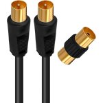 Cble tv antenne 9. 52mm, 2 mtres, connecteurs gold mle / mle, cordon coaxial noir avec adaptateur ...