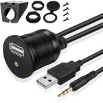 C�ble usb auxiliaire � encastrer pour tableau de bord + prise jack audio 3, 5 mm aux 1 / 8  r�sistant ...