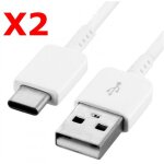 Cable usb / type c blanc lots de 2 pour samsung sony lg wiko huawei htc nokia asus archos teeno couleur ...