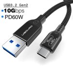 Cble usb3. 2 usb3. 1 gen2 10gbps usb - a vers usb type c cble 3a 60w charge rapide 10g cordon de transfert ...