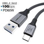 C�ble usb3. 2 usb3. 1 gen2 10gbps usb - a vers usb type c c�ble 3a 60w charge rapide 10g cordon de transfert ...