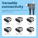 C�ble vr link usb - c vers usb - c pour meta quest 3s / 3 / 2 / pro, pico 4 ultra / 4 et pc / steam vr ...
