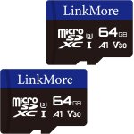 Carte 64 go (lot de 2 cartes) micro sdxc, a1, uhs - i, u3, v30, classe 10, adaptateur sd inclus