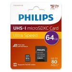 Carte mmoire philips micro sdxc 64go ultra speed vitesse de lecture jusqu' 80mo / s, a1 fast app performance ...