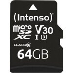 Carte mmoire professional microsdxc 64 go + adaptateur, classe 10, uhs - i u3, v30 noir