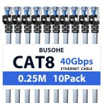 Cat 8 c�ble ethernet 0, 25m (10 pi�ces), c�ble r�seau lan gigabit rj45 plat haut d�bit, tress� cable ...
