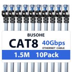 Cat 8 ethernet cable 1. 5 m (10 pieces), gigabit rj45 flat high speed network lan cable, braided internet ...