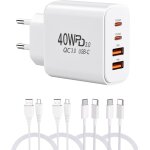 Chargeur usb 40 w avec 4 c�bles, 2 ports usb - c + 2 ports usb - a pour iphone, samsung, android, ipad, ...