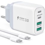 Chargeur usb c rapide, 40w 4 port adaptateur secteur usb c pd et qc prise usb aves 2m c�ble usb c, chargeur ...