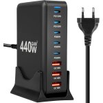 Chargeur usb c rapide 440w, gan chargeur secteur usb multiple 5 usb c + 3 usb - a, chargeur rapide station ...