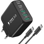 Chargeur usb multiport, chargeur usb c 55w  5 ports avec cble 2m, adaptateur d'alimentation type c, ...