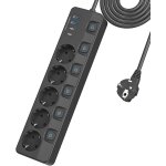 Cheng - multiprise avec interrupteurs individuels (16a / 4000w), multiprises parafoudre avec 5 prises ...