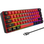 Clavier gaming 60% qwerty noir et rouge filaire rgb rtro - clair, clavier gamer mini ultra - compact ...