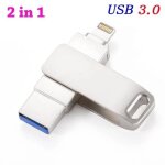 Cl usb 3. 0 2 en 1 pour ios, ipad, pc, 32 go, 64 go, 128 go, disque u argent, otg - type argent - 32 ...