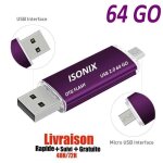 Cl� usb 64 go 2 en 1 micro usb drive pour android smartphones tablette pcs - violet