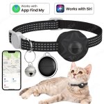 Collier chat gps smart airtag pour iphone apple find my, couleur: noir
