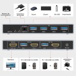 Commutateur kvm hdmi usb 3. 0, 1 moniteur, 2 ordinateurs, commutateurs kvm 4k @ 60 hz, 4 ports usb pour ...