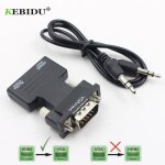 Convertisseur femelle vers vga mle, avec adaptateur audio, support 1080p, pour pc portable, moniteur ...