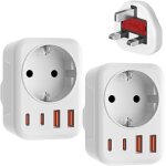 Copo - lot de 2 adaptateurs de voyage uk vers prise ue avec 2 usb - c et 2 usb - a (3, 4 a) - adaptateur ...