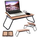 Costway table de lit pliable, pour ordinateur portable angle ajustable en 4 positions en bois pour lecture, ...
