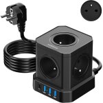 Cube multiprise (16a / 4000w) 5 prises franaises avec 3 ports usb et 1 port type - c, bloc multiprise ...