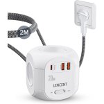 Cube rallonge multiprise fiche plate amlior pd 20w 2m avec 4 prises ac, 3 usb et 1 type c, surtensions ...