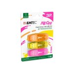 Emtec c410 neon - cl usb - 32 go - usb 2. 0 - jaune, rose, orange (pack de 3)