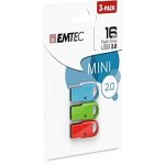 Emtec d250 mini - cl usb - 16 go - usb 2. 0 - bleu, rouge, vert (pack de 3)