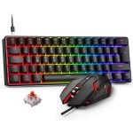 Ensemble clavier et souris de jeu, 60 % qwertz layout mini clavier mcanique avec eclairage rvb, commutateurs ...