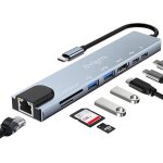 Ershi - 8 en 1 hub / adaptateur usb c avec rj45 ethernet, 4k hdmi, 100w pd, lecture de carte sd / tf, ...
