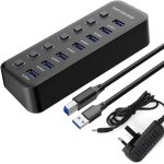 Ershi - hub usb aliment, hub de donnes usb 3. 0  7 ports avec interrupteur marche / arrt individuel ...