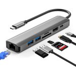 Ershi - hub usb c 7 en 1, adaptateur usb c vers ethernet lan rj45, hdmi 4k, pd 100w, port usb 3. 0 2. ...