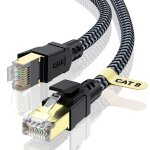 Ethernet cable 20m, rj45 cat 8 network cable 40gbps 2000mhz high speed cable, nylon braided double shielded ...