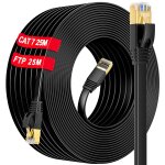 Euop - cable ethernet cat 7 25m, blind cble rj45 25m ethernet extrieur, long cble rseau plat 25m ...