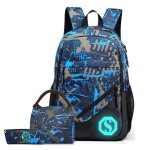 Graffiti trois pi�ces plaid sac � dos �tudiant masculin cartable sac � dos loisirs ordinateur junior ...