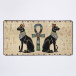 Grand tapis de souris gaming pour bureau chats gyptiens et croix ankh 75x40cm antidrapante clavi