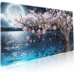 Grand tapis de souris pour gaming motif sakura fleurs de cerisier, magnolia, oc��an, lune, nuit, avec ...