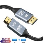 Gris - 1m - câble displayport vers hdmi mâle vers mâle, 4k uhd plaqué or, dp vers hdmi, cordon compatible, ... Gris - 1m - câble displayport vers hdmi mâle vers mâle, 4k uhd plaqué or, dp vers hdmi, cordon compatible, ...