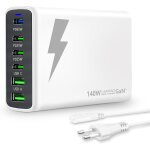 Hamiltion - chargeur usb c, 140 w gan, multiple, 4 ports usb - c + 2 usb - a, bloc d'alimentation usb ... Hamiltion - chargeur usb c, 140 w gan, multiple, 4 ports usb - c + 2 usb - a, bloc d'alimentation usb ...