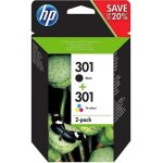 Hp 301 2 - pack (n9j72ae) - pack de 2 cartouches d'encre - noir, couleurs (cyan, magenta, jaune)