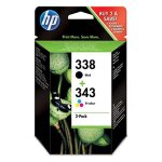 Hp 338 / 343 pack 2 cartouches d'encre noire + 3 couleurs original (sd449ee) noir, cyan, magenta, jaune ...