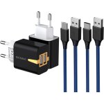 Huag - chargeur usb secteur, adaptateur secteur usb 2 ports avec cable (2m / lot de 2), chargeur samsung ...