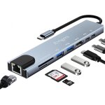Hub / adaptateur usb c avec rj45 ethernet(8 en 1), 4k hdmi, 100w pd, lecture de carte sd / tf, 2 ports ...