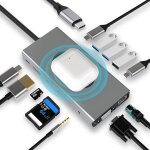 Hub dongle avec charge sans fil, adaptateur de station d'accueil 13 en 1 avec hdmi 4k, vga, 2 x usb 3. ...
