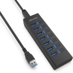 Hub usb 3. 0 avec 7 ports usb - a, cble de 100 cm, connecteur d'alimentation 5 v et interrupteur spar ...