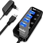 Hub usb 3. 0 aliment, hub usb  4 ports multiprise avec commutateurs individuels marche / arrt - adaptateur ...