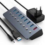 Hub usb 3. 0 aliment� 8 port avec 5v / 3a aptateur multiprise usb rapide chargeur commutateur interrupteur ...