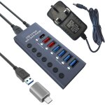 Hub usb 3. 0 en aluminium a 7 ports avec fonction de charge, adaptateur secteur 36 w (12 v / 3 a), interrupteu ...
